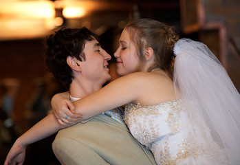 Newly married couple in the restaurant