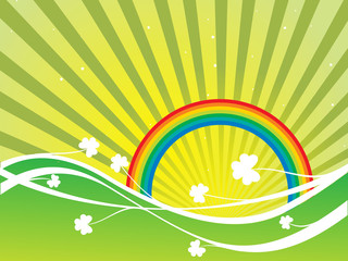 Clovers with Rainbow and Colorful Background
