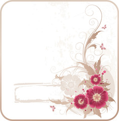 grunge frame with flowers and butterflies