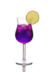 Blue cocktail isolated against white background