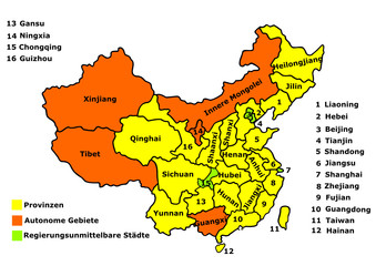 Obraz premium China Landkarte mit Provinzen und Taiwan