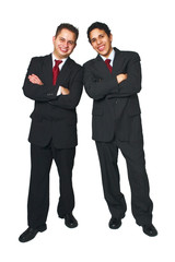 Two happy business men standing
