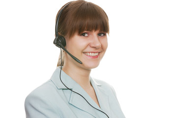 Beautiful smiling customer support agent with headset
