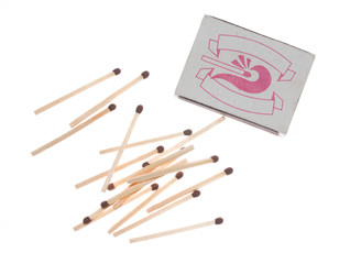 Matchbox and matches, isolated on white background