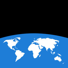 Outline map of the worlf in white, blue and black