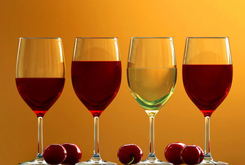 Set from wine glasses and cherries