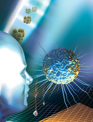 3d rendered depiction of Stem Cells and a human figure 