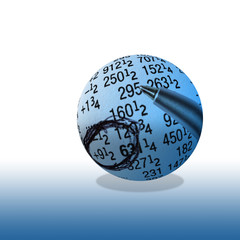 Close-up of financial figures inside of globe