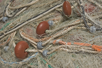 Fishing net to fish posed on the quay