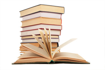 opened book and stack of books