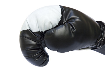 Red boxing glove ready to punch isolated over white