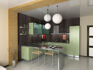 the modern kitchen interior design (3D rendering)