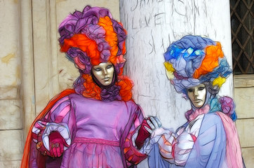 Obraz premium pencile draw venice carnival mystery