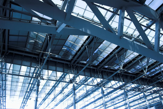 Grey Unusual Geometric Ceiling Of Office Building