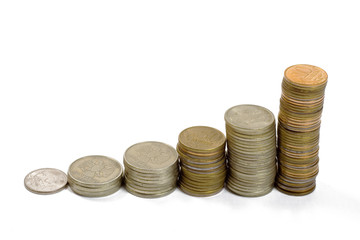 Raising stack of coins. 
