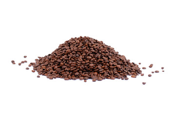 Toasted Coffee beans on white background .