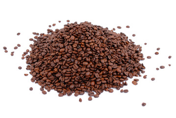 Toasted Coffee beans on white background .