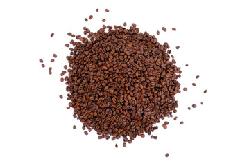 Toasted Coffee beans on white background .
