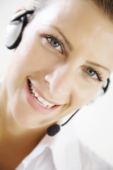closeup of smiling phone operator