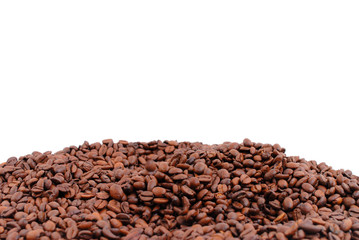 Toasted Coffee beans on white background .