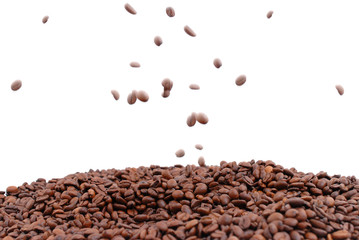 Toasted Coffee beans on white background .