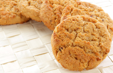 A row of fresh organic oatmeal cookies.