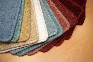 Samples of carpet coverings in shop