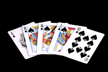 Royal flush of spades in a poker game
