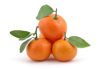 Fresh tangerines with leaves in isolated white background