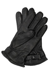 Black leather gloves on a white background