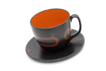 Black and red cup on white background