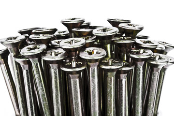 Close-up of a bunch of sheet rock screws