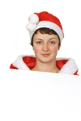 Weihnachtsfrau mit Platzhalter zur Beschriftung