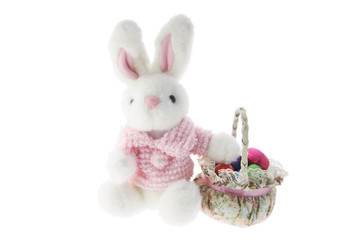 Easter Bunny with Basket on White Background