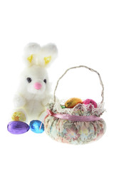 Easter Bunny and Basket on White Background