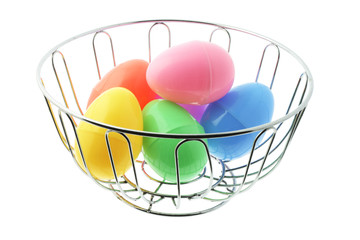 Fototapeta na wymiar Easter Eggs in Wire Basket