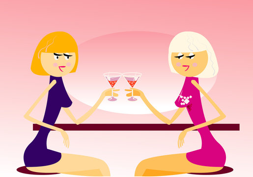 vector image of two girls in cafe
