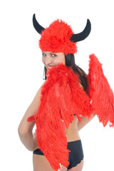 Beautiful sexual devil on white background