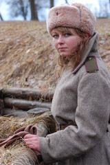 Girl-soldier WWII. Soviet. Reenacting
