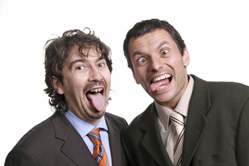 two young business men portrait on white