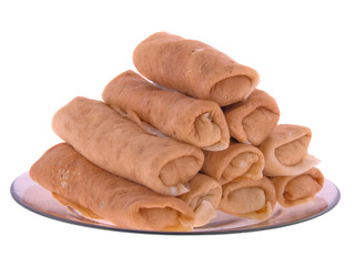 Filled Pancakes on a Plate Isolated on White