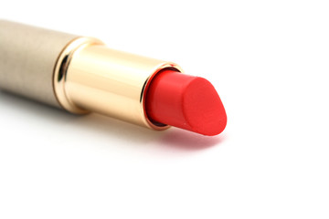 Diagonal red lipstick on white background