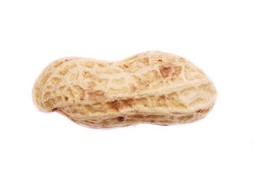 a whole peanut close up with white back ground