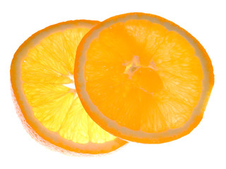 Two slices of orange isolated on white