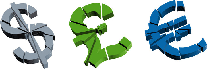 Currency symbols 3d illustration