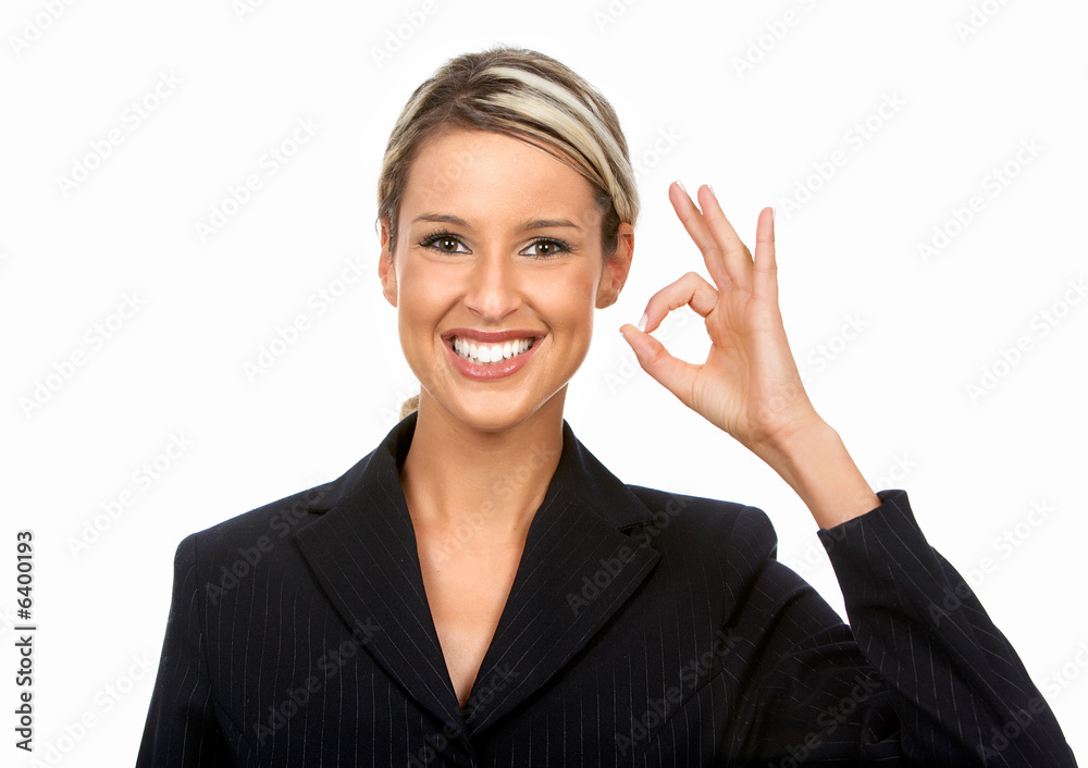 Canvas Prints Friendly smiling businesswoman. Isolated over white background.