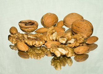 nuts on the mirror background
