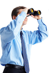 business man  with binoculars looking to the future.