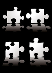 four piece puzzle black background with a shadow
