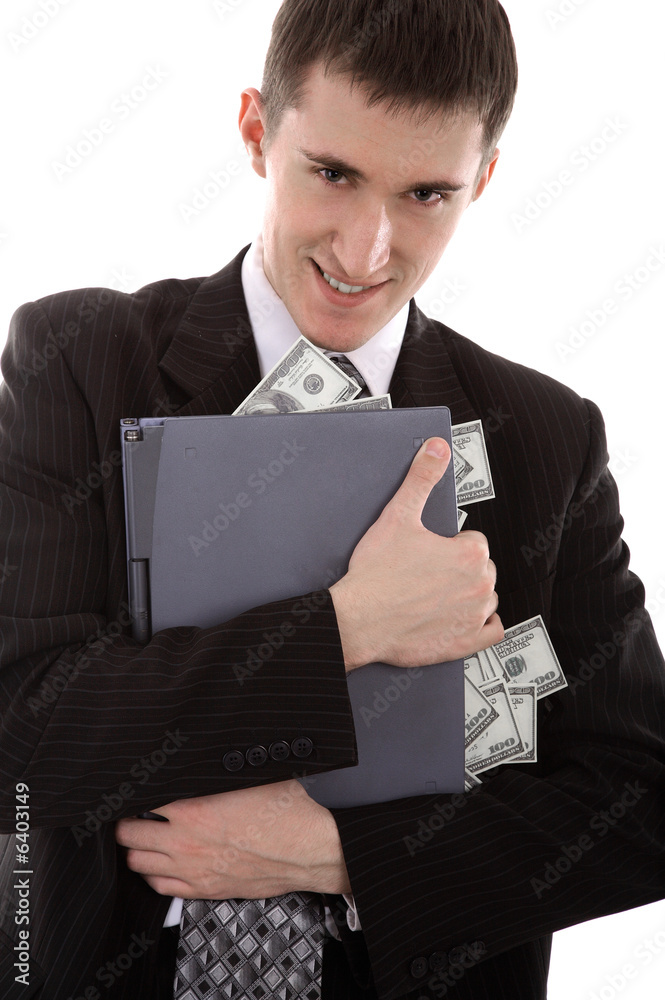 Wall mural web-criminal with laptop and money on isolated background